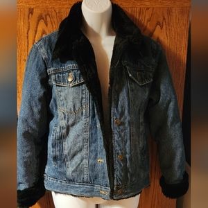 KC Collection Women's denim jacket, quilt lined, black fur trim